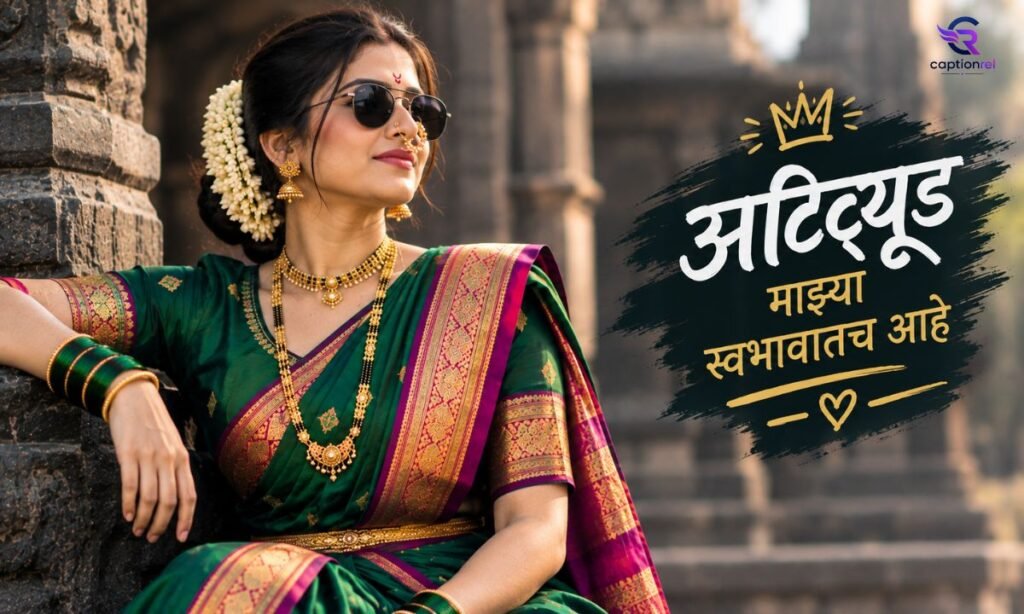 😎 Attitude-Based Nauvari Saree Look Caption in Marathi